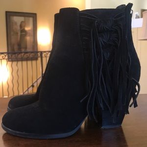 Black fringe booties